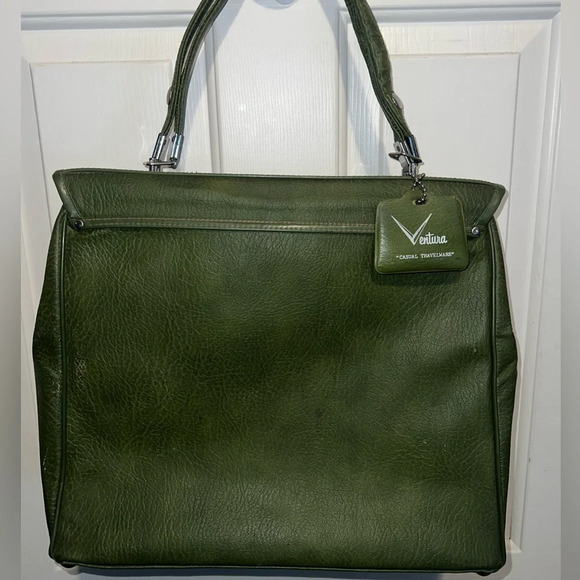 VINTAGE Ventura Avocado Green Tote Bag Purse Suitcase - Picture 3 of 3